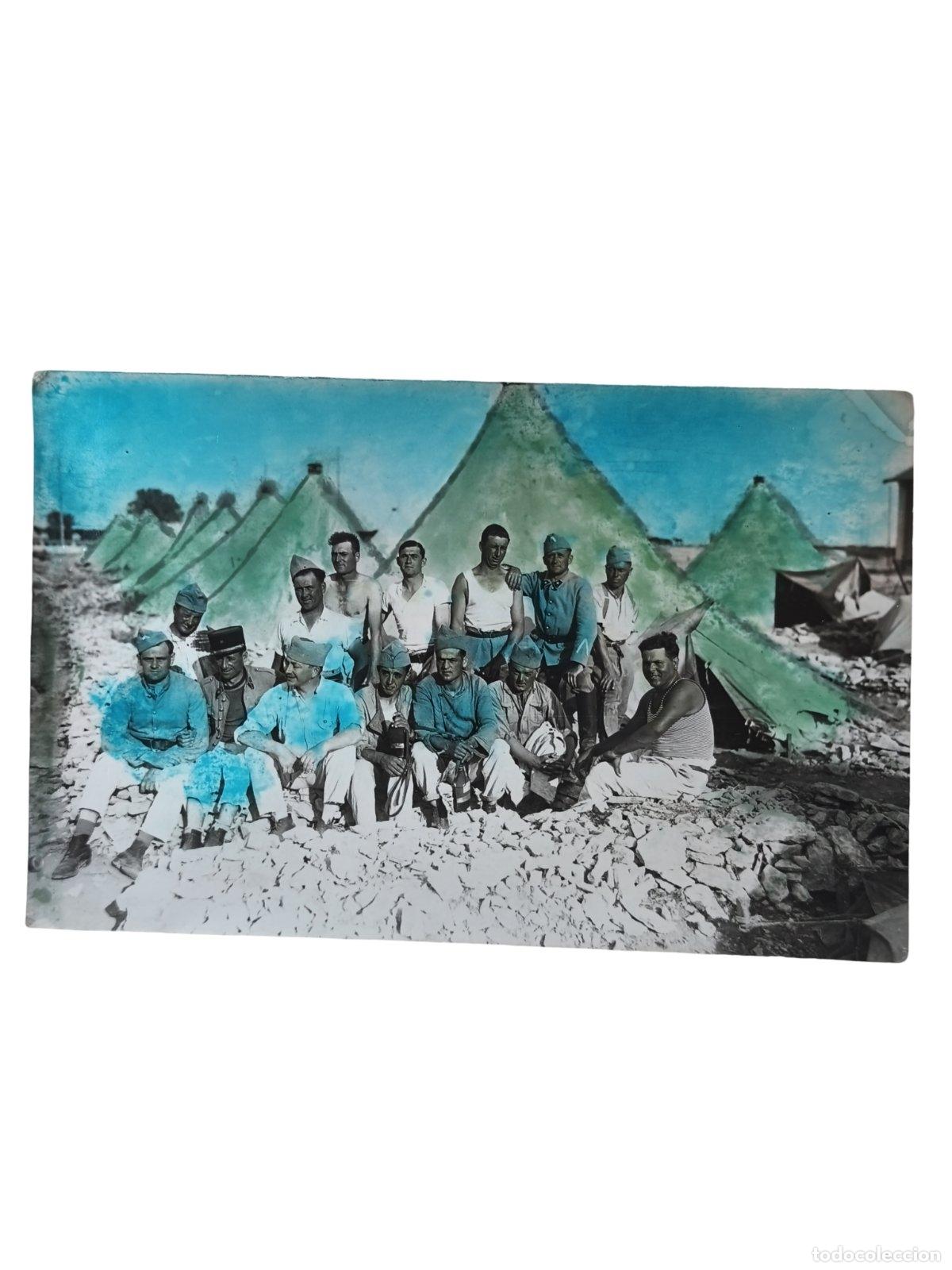 Postales: Fotograf&iacute;a Antigua Campamento Militar Soldados Franceses Tiendas de Campa&ntilde;a Coloreada RPPC 14x9 cm