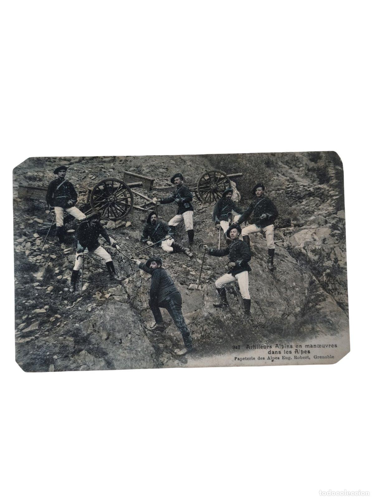 Postales: Postal Antigua Artilleros Alpinos en Maniobras en los Alpes Grenoble Militaria Circular 1906 14x9 cm