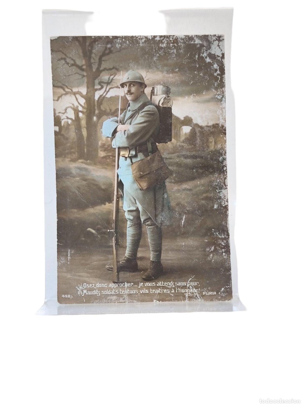 Postal Antigua Patriótica Soldado Francés Pura Poilú Primera Guerra Mundial I...