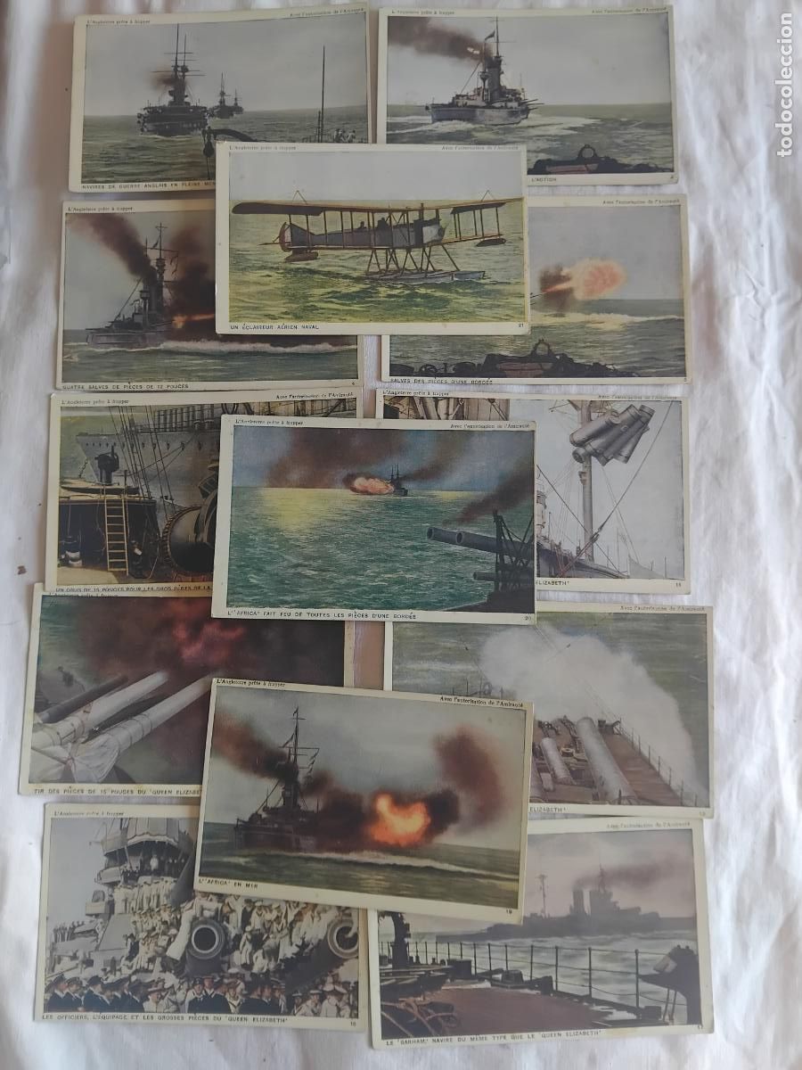 Postales: L' ANGLATERRE PR&Ecirc;TE A FRAPPER. LOTE DE 13 POSTALES.