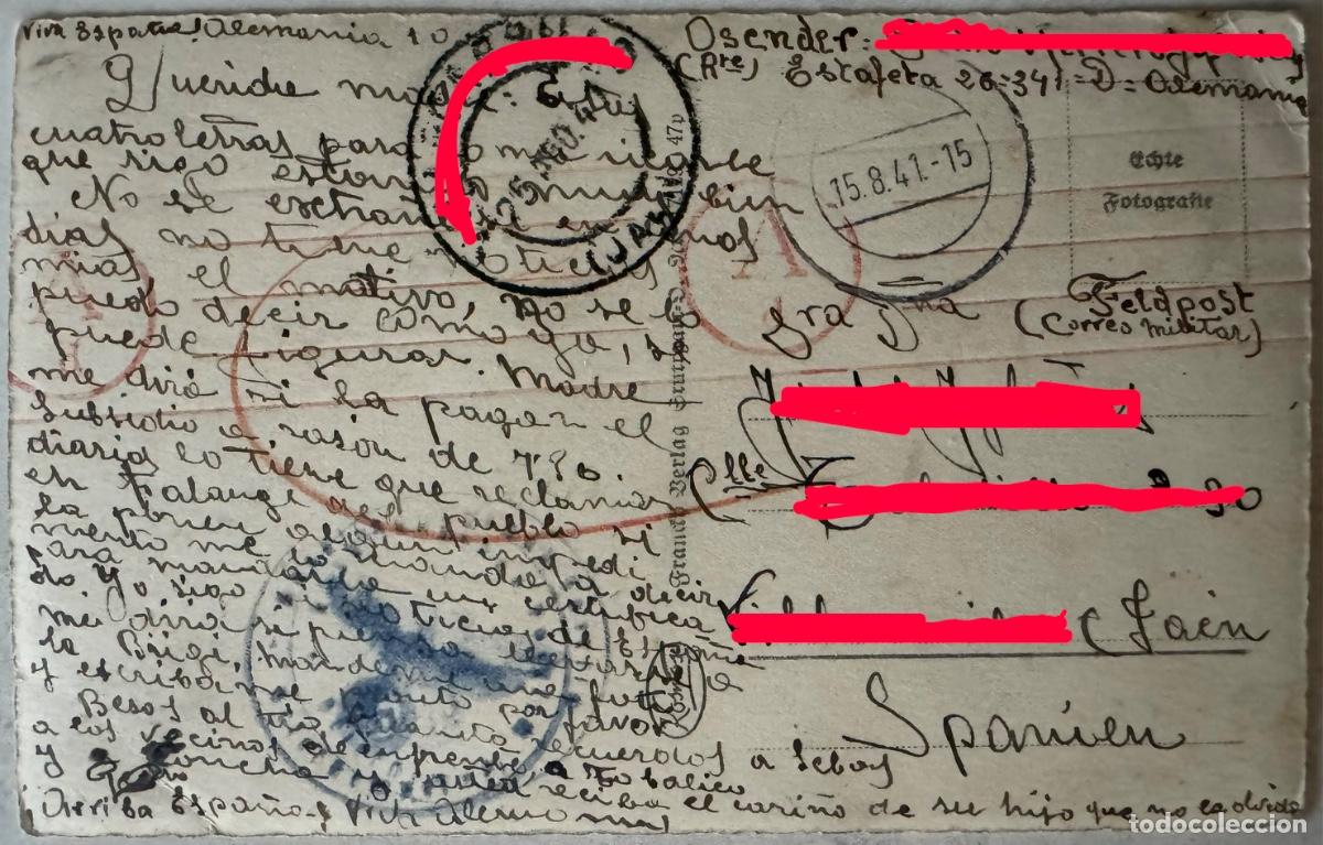 Postales: POSTAL DIVISI&Oacute;N AZUL - FELDPOST - ALEMANIA - ESCRITA POR DIVISIONARIO A PUEBLO JA&Eacute;N -1941