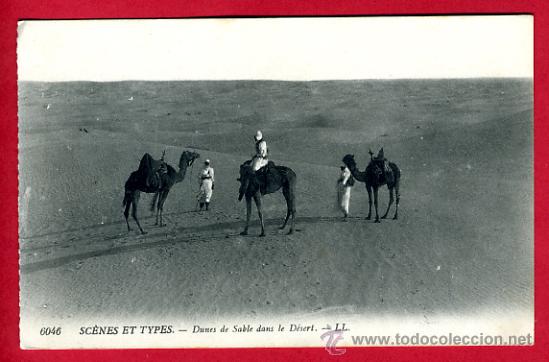 Postales: marruecos, scenes et types, dunes de sable dans le desert,    p47533