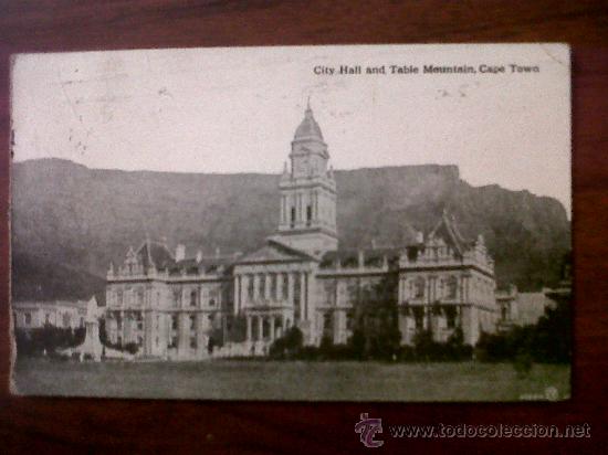 Postcards: POSTAL ANTIGUA-POST-SUDAFRICA-CITY HALL AND TABLE MOUTAIN,CAPE TOWN-SOUTH AFRICA CIRCULADA 1920