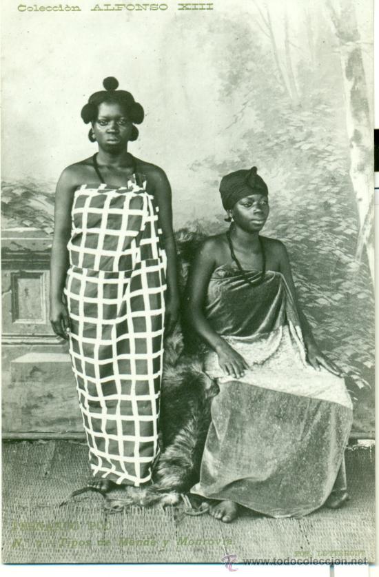 Cartes Postales: FERNANDO POO. TIPOS DE MEND&Eacute; Y MONROVIA. COLECCI&Oacute;N ALFONSO XIII.HACIA 1920.