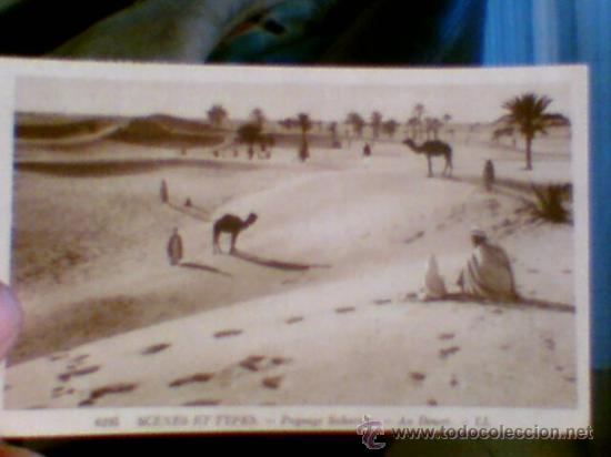 Postkarten: Postal paisaje Sahara a&ntilde;os 40 1947 circulada sello Franco 25 cts y Cid 10 cts
