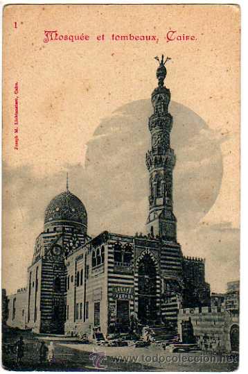 Cartoline: Mosqu&eacute;e et tombeaux. Caire. Muy antigua postal detr&aacute;s sin dividir. No circulada.