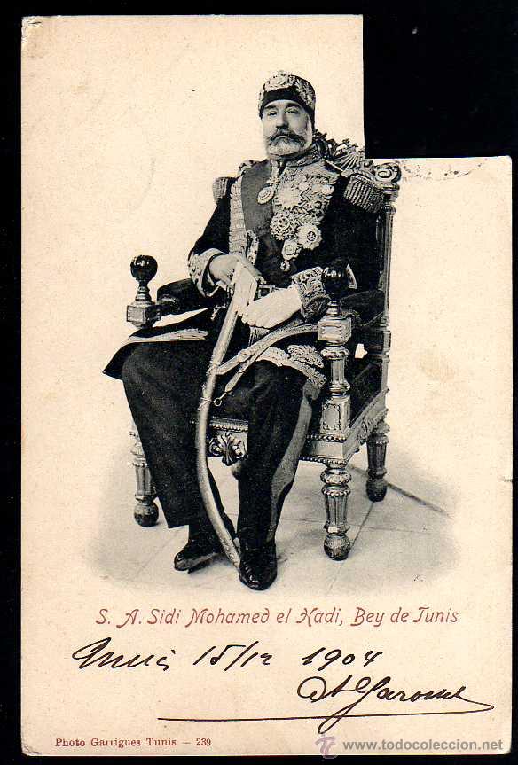 Cartoline: Antigua postal. S A. Sidi Mohamed el Hadi, Bay de Tuni. Circulada en 1904.