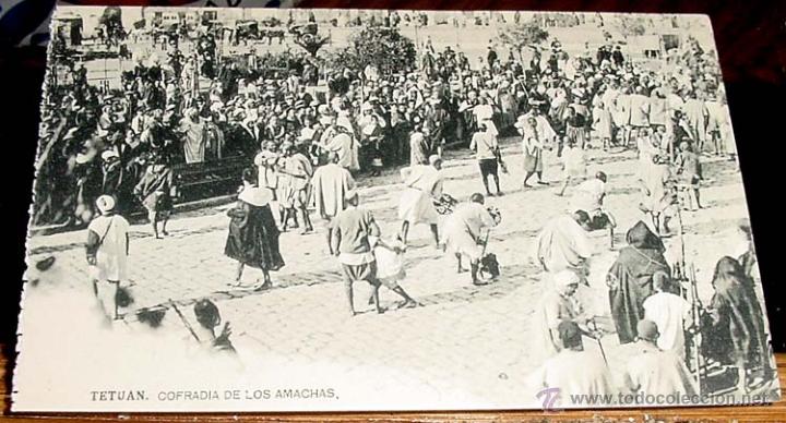 Cartoline: ANTIGUA POSTAL DE MARRUECOS - TETUAN COFRADIA DE LOS AMACHAS -  SIN CIRCULAR - ED.HAUSER Y MENET.