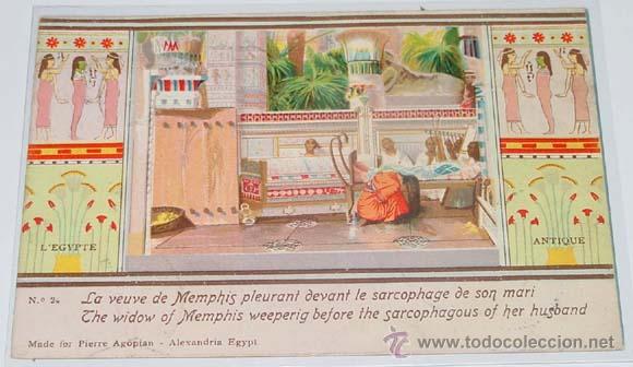 Cartoline: ANTIGUA POSTAL DE EGIPTO - LA VIUDA DE MENPHIS WEEPWRIG ANTE EL SARCOFAGO DE SI MARIDO - CIRCULADA -