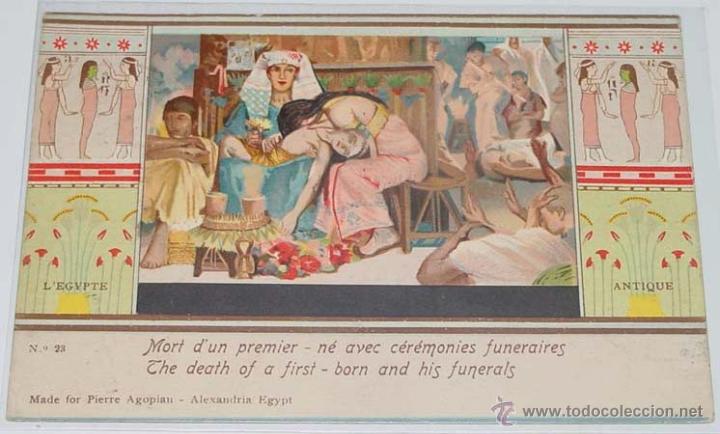Cartoline: ANTIGUA POSTAL DE EGIPTO - LA MUERTE DEL PRIMER NACIDO Y SU FUNERAL - CIRCULADA - SIN DIVIDIR.