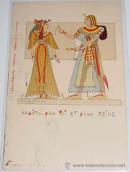 Cartoline: ANTIGUA POSTAL DE EGIPTO - ROPAS DEL REY Y DE UNA REINA - CIRCULADA - SIN DIVIDIR.