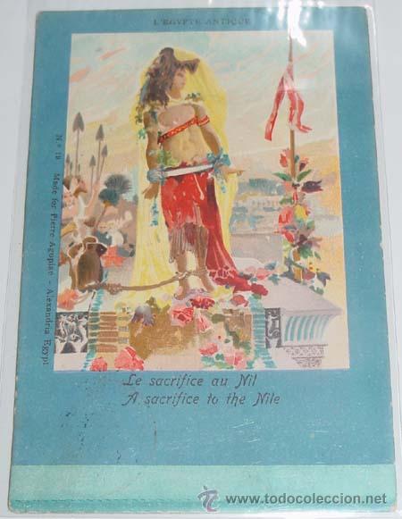 Cartoline: ANTIGUA POSTAL DE EGIPTO - EL SACRIFICI EN EL NILO - CIRCULADA - SIN DIVIDIR.