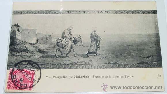 Cartoline: ANTIGUA POSTAL DE CHAPELLE DE MATARIEH - FRESCOS DE LA FUGA EN EGIPTO- CIRCULADA.