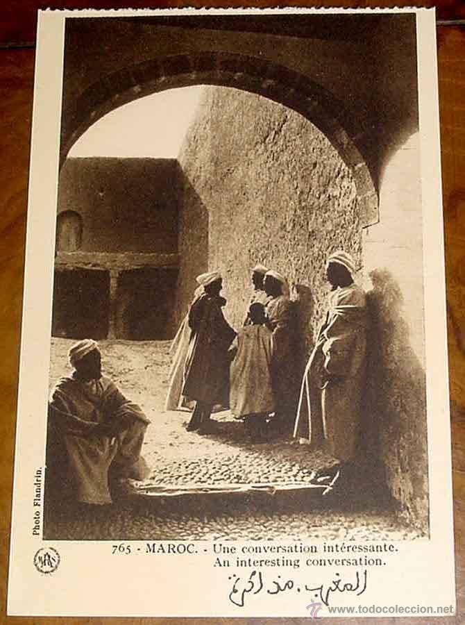 Postais: ANTIGUA POSTAL DE MARRUECOS - UNE CONVERSANTION INTERESSANTE - PAR M. FLANDRIN - SCENES TYPES DU MAR