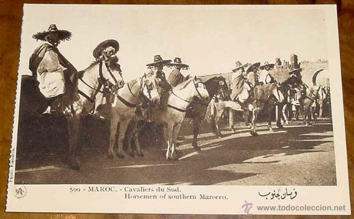 Postais: ANTIGUA POSTAL DE MARRUECOS - CAVALIERS DU SUD - PAR M. FLANDRIN - SCENES TYPES DU MAROC - NOT CIRCU