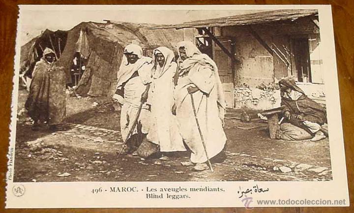 Postais: ANTIGUA POSTAL DE MARRUECOS - LES AVEUGLES MENDIANTS - PAR M. FLANDRIN - SCENES TYPES DU MAROC - NOT