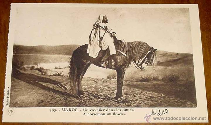 Postais: ANTIGUA POSTAL DE MARRUECOS - UN CAVALIER DANS LES DUNES - PAR M. FLANDRIN - SCENES TYPES DU MAROC -