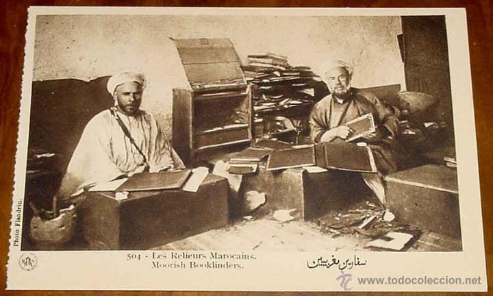Postais: ANTIGUA POSTAL DE MARRUECOS - LES RELIEURS MAROCAINS - PAR M. FLANDRIN - SCENES TYPES DU MAROC - NOT