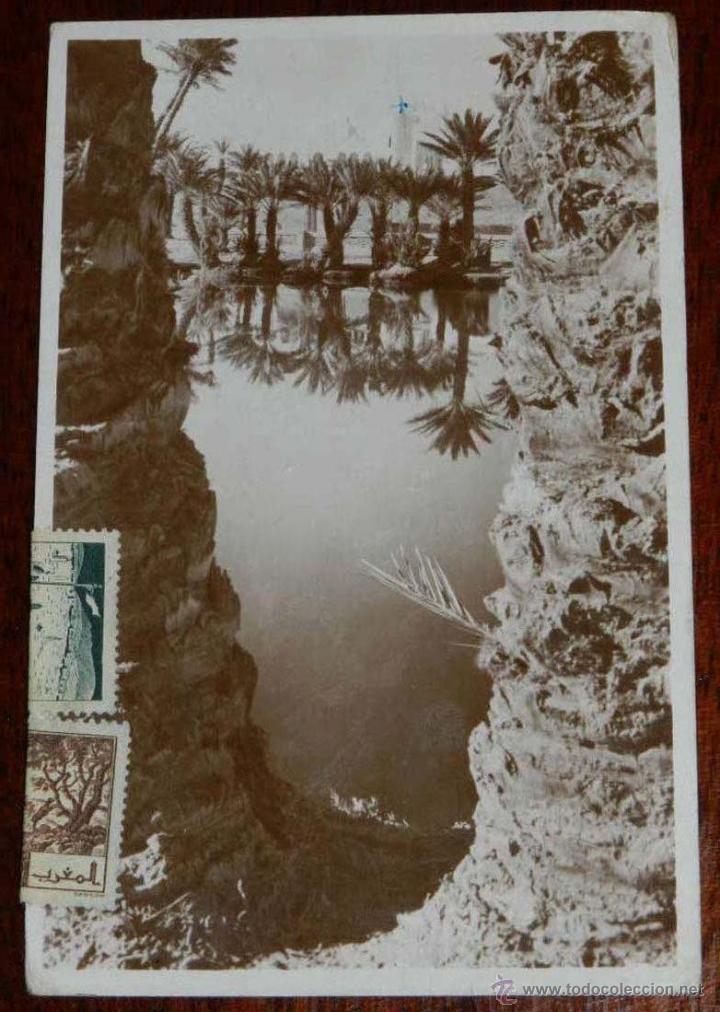 Cartoline: Antigua foto postal de Marruecos, n. 608 vista de un Oasis, ed. la cigogne, circulada.