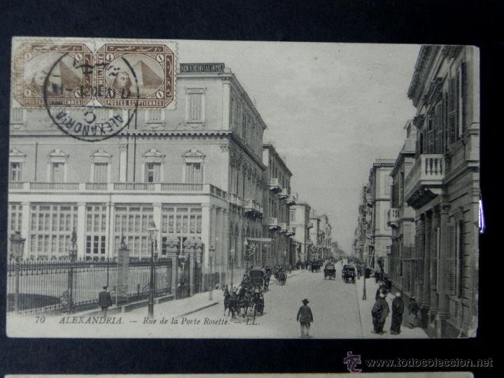 Cartoline: antigua postal, alejandria, calle de la puerta roseta, circulada