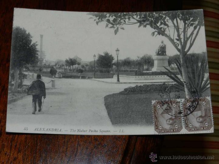 Cartoline: antigua foto postal, alejandria, Plaza Nubar Pasha, circulada, old photo postcard, Alexandria, The n