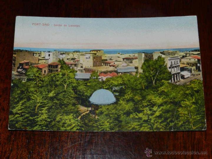 Cartoline: antigua foto postal, Port Said, Jardin de lesseps, circulada, old photo postcard, Thebes, Lesseps ga