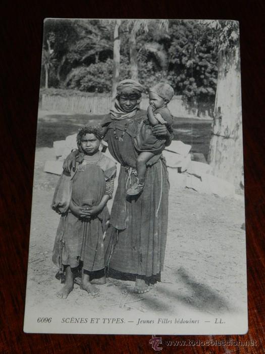 Cartes Postales: ANTIGUA POSTAL DE SCENES ET TYPES, N. 6096, MUEJER E HIJOS BEDUINOS, CIRCULADA, ED. L.L.