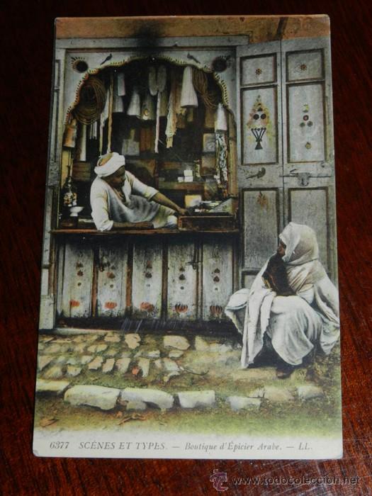 Cartes Postales: ANTIGUA POSTAL DE SCENES ET TYPES, N. 6377, BOUTIQUE ARABE, POSIBLEMENTE ALGERIA, CIRCULADA, ED. L.L