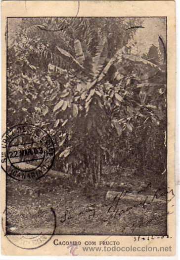 Postais: Sao Thome e Principe Bilhete postal. Cacoeiro com furcto. Circulada sello despegado.