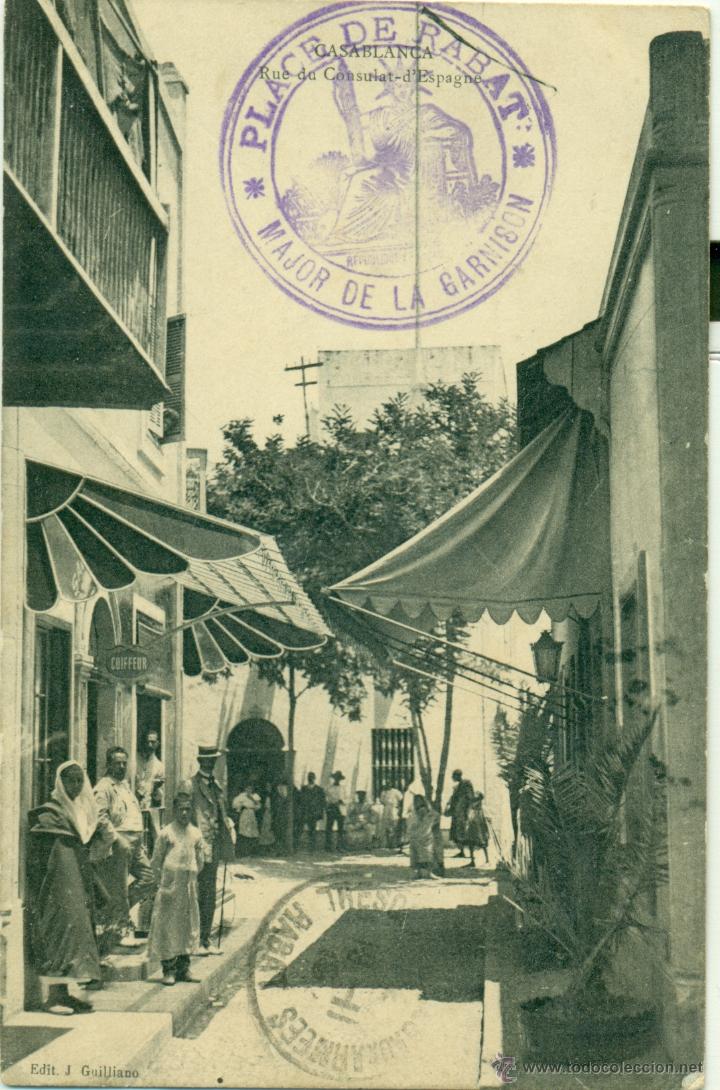 Postcards: CASABLANCA.CALLE DEL CONSULADO ESPA&Ntilde;OL. PELUQUER&Iacute;A. CIRCULADA EN 1912.