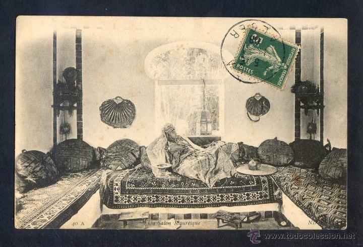Postais: Argelia. *Un Salon Mauresque* Ed. ND n&ordm; 40A. Circulada Alger 1908.