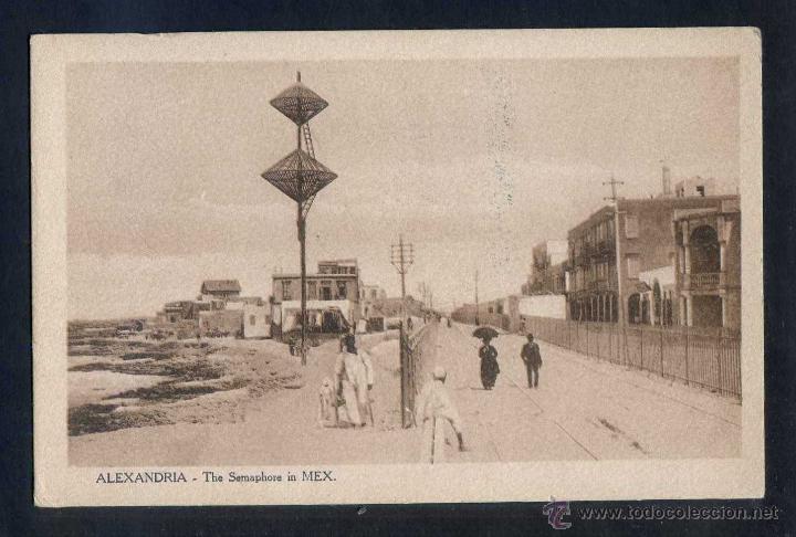 Postais: Egipto. Alexandria. *The Semaphore in Mex* Nueva. Tamp&oacute;n al dorso.
