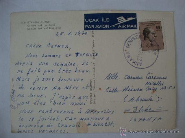 Cartes Postales: TARJETA POSTAL ORIGINAL TURQUIA TURKEY CIRCULADA CON SELLO A&Ntilde;OS 60/70