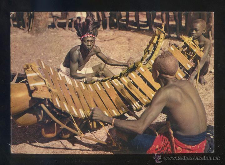 Postales: Rep. Pop. Congo. *L'Afrique en couleurs - Joueurs de Balafon* Ed. Iris n&ordm; 5003. Circulada 1975.