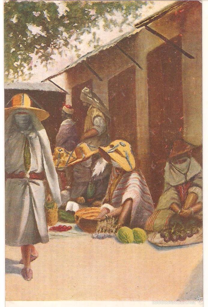 Postcards: TETUAN, ARABES TIPICOS EN EL MERCADO, SIBUJO DE SEVERIANO FDEZ.ANIDO, SIN CIRCULAR