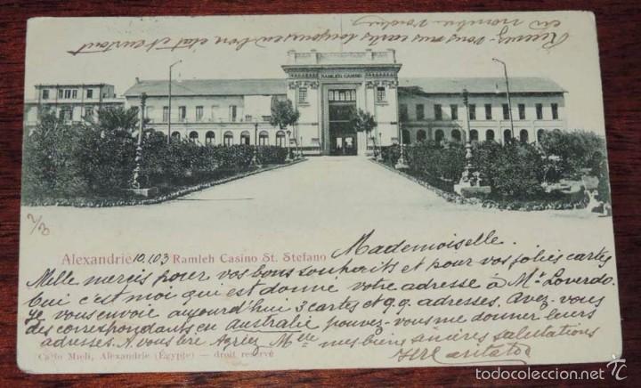 Postales: POSTAL ALEXANDRIE, RAMLEH CASINO ST. STEFANO, EGIPTO, ED. CARLO MIELI, CIRCULADA, SIN DIVIDIR.