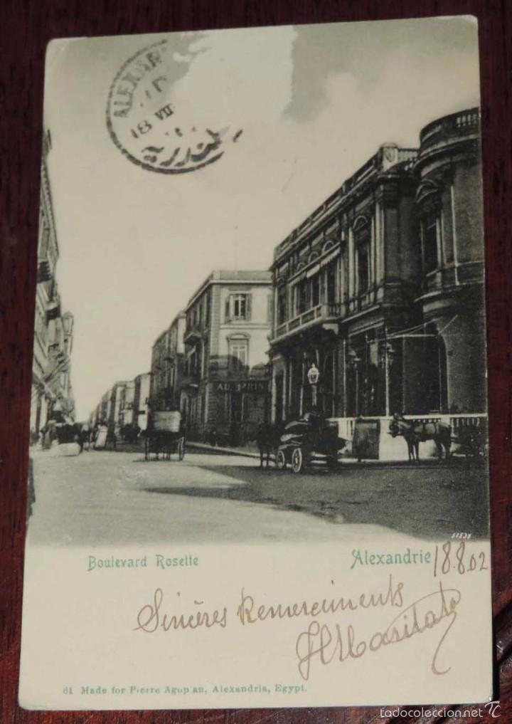 Postales: POSTAL ALEXANDRIE, BOULEVARD ROSETTE, EGIPTO, ED. PIERRE AOPLAN N. 61, CIRCULADA, SIN DIVIDIR.