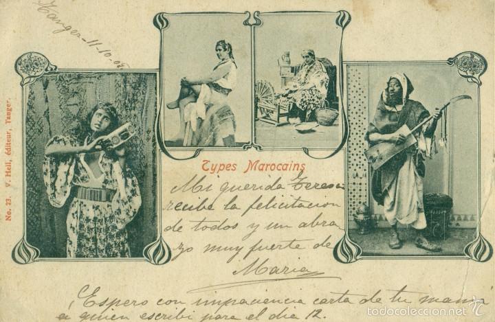Postales: T&Aacute;NGER. TIPOS MARROQU&Iacute;ES. CIRCULADA EN 1905. - Foto 1