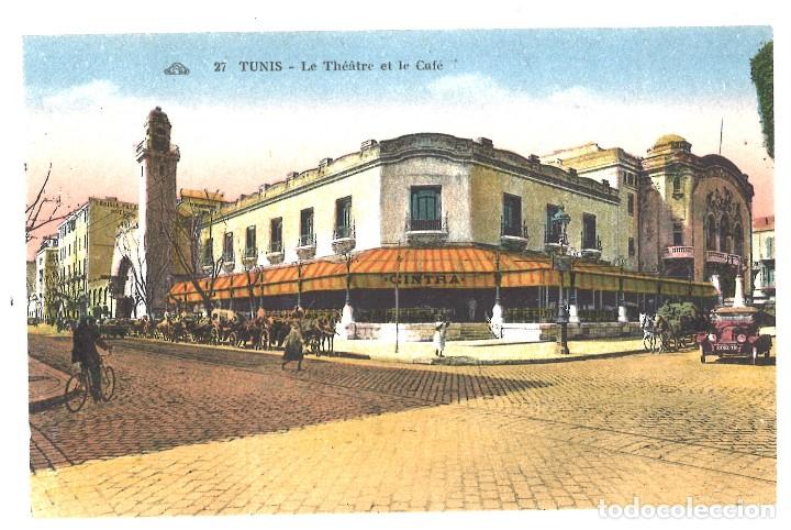 Postales: Tunez. Teatro y caf&eacute;. Coloreada - Foto 1