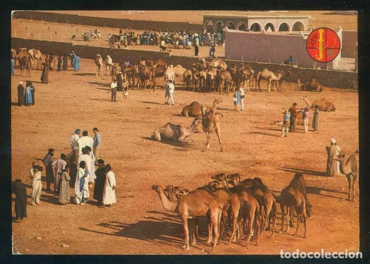 Cartoline: Marruecos. Goulimine. *March&eacute; des Chameaux* Circulada 1971 + Air Mail label.