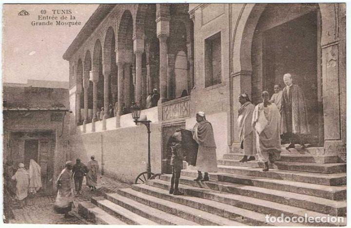 Postais: Postal Tunez. Entr&eacute;e de la Grande Mosqu&eacute;e. N&ordm; 69. Cie. Alsacienne