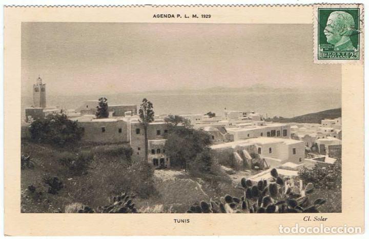 Cartoline: Postal Tunez. Cl. Soler. Agenda P. L. M. 1929. Circulada no escrita. J. Barreau