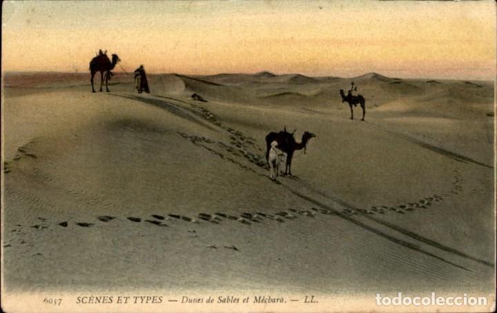 Postales: Original - Scenes et types 2057 Dunes de sables et M&eacute;chara &ndash; Magred &ndash; 14 x 9 cms &ndash; CPA