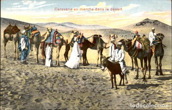 Postales: Original - Scenes et types Caravane en marche dans le d&eacute;sert &ndash; Magred &ndash; 14 x 9 cms &ndash; CPA