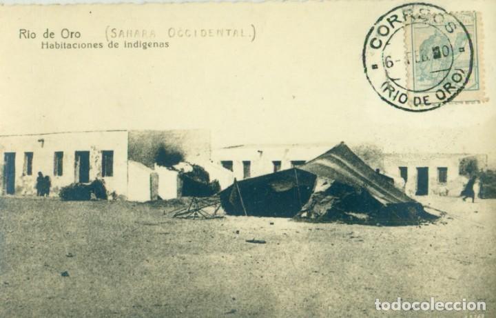 Cartes Postales: SAHARA ESPA&Ntilde;OL. RIO DE ORO. HABITACIONES DE IND&Iacute;GENAS. CIRCULADA EN 1950.