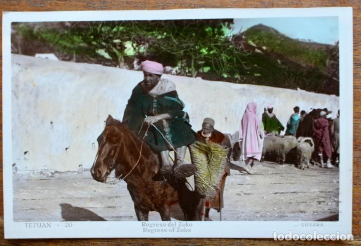 Cartes Postales: TETUAN- 20- REGRESO DEL ZOKO- GUILERA- CIRCULADO -17-6-34
