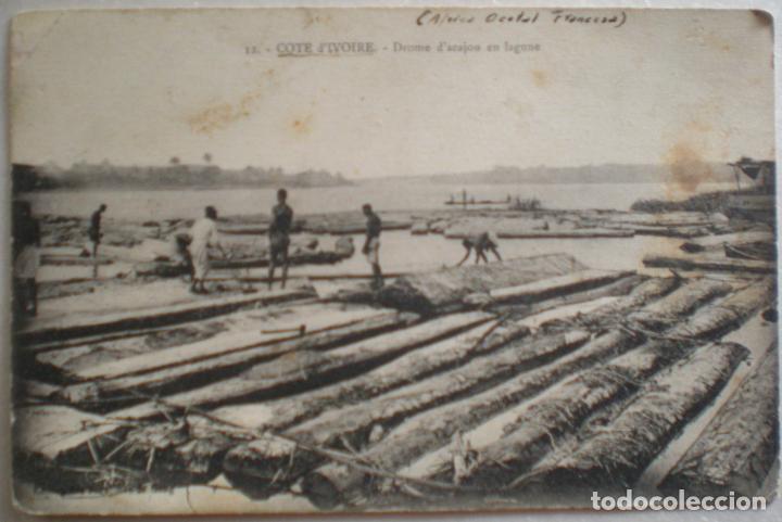 Cartoline: Postal Etnica 12 Cote d&rsquo;Ivoire, Drome d&rsquo;Acajau en Lagune (Africa) Colonia francesa, troncos madera