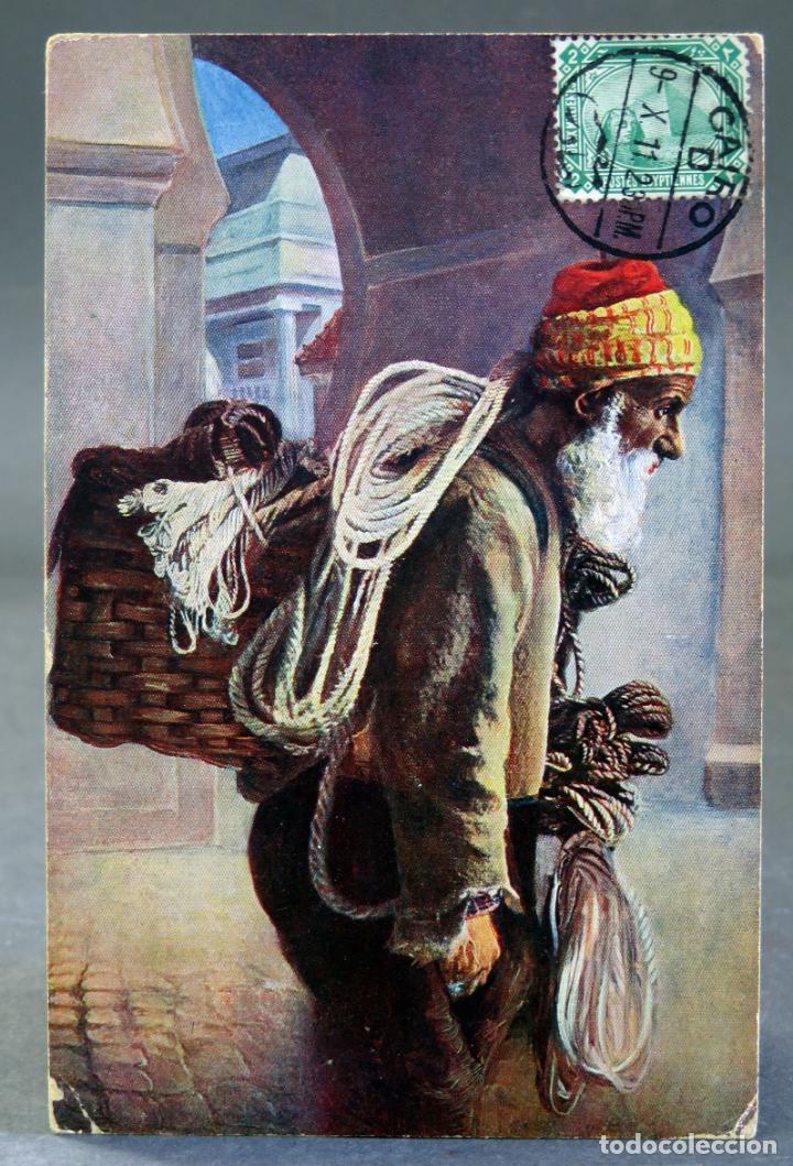 Cartes Postales: Postal dibujada Egipto Egypte cordelero vendedor cuerdas Max H Rudmann circulada sello 1911