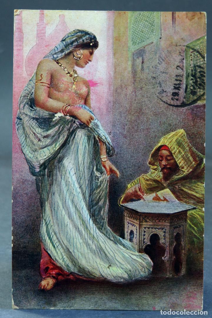 Cartes Postales: Postal dibujada Egipto Egypte escena calle Max H Rudmann circulada 1911