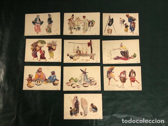 Postales: LOTE DE 10 POSTALES COLOREADAS DE ESCENAS TIPICAS DE ALGERIA - FIRMADAS (SERIE NUM. 1)